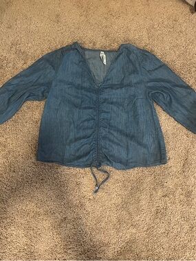 girl krazy Indigo Denim-Look Drawstring V-Neck Tunic